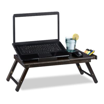 Sötétbarna színű asztali fa laptop tartó és állvány állítható magassággal