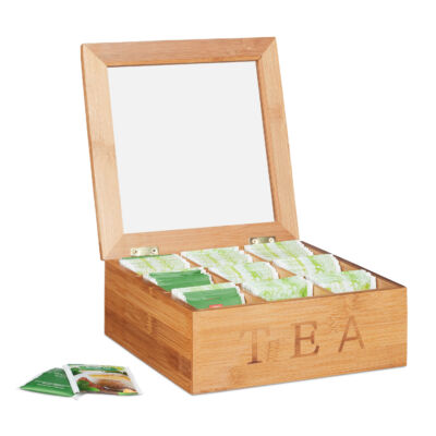 Teatartó doboz tea filter tartó doboz 9 rekesszel bambuszból