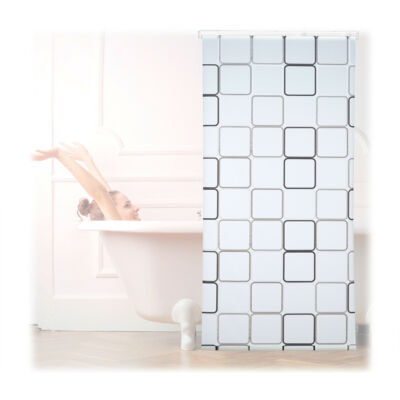 100x240 cm méretű négyzet mintás zuhanyroló és zuhanyfüggöny szettben