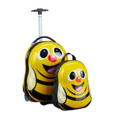 Méhecske formájú gyermek hátizsák és bőrönd szettben