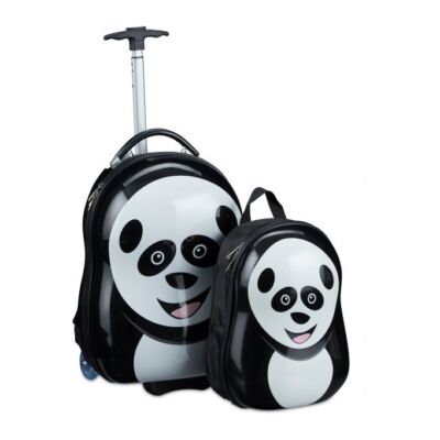 Panda mintás fekete fehér gyermek bőrönd és hátizsák szettben