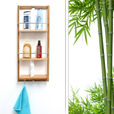 kaya bambusz fali fürdőszobai és zuhanypolc törölközőszárító akasztókkal 