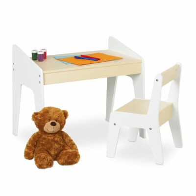 Fehér és krém színkombinációjú gyerekszobai asztal és szék 