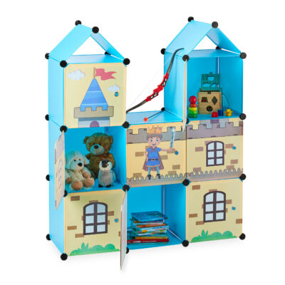 Kisfiú gyermek mobil gardrób kastély formájú kék-krém színben 