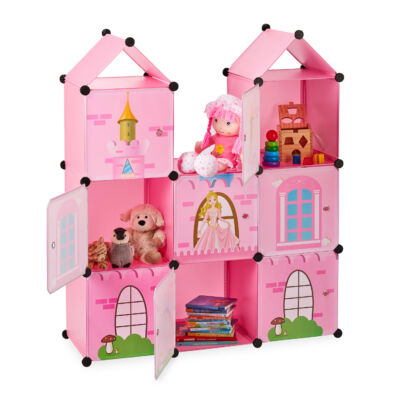 Rózsaszín kastély formájú kéttornyos mobil gyermek gardóbszekrény