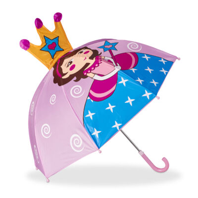 Hercegnő mintás kék és lila gyerek esernyő kiálló koronával a csúcsán