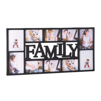 Family feliratos képkeret 10 fotónak fekete színben a family felirat körül