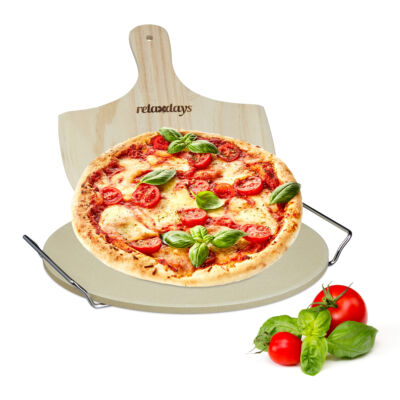 Pizzakő és pizzalapát egy acél tartóval kezdő szett