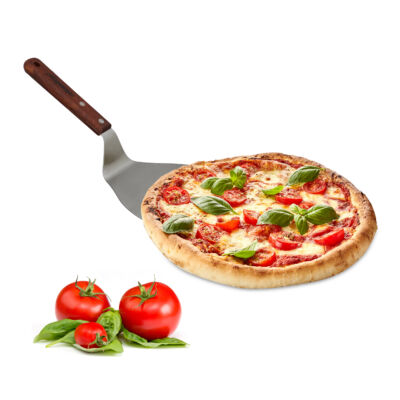 Kis méretű pizzalapát keményfa nyéllel és acél lapáttal