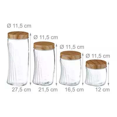 4 darab különböző méretű üveg tároló fém kupakokkal méretekkel