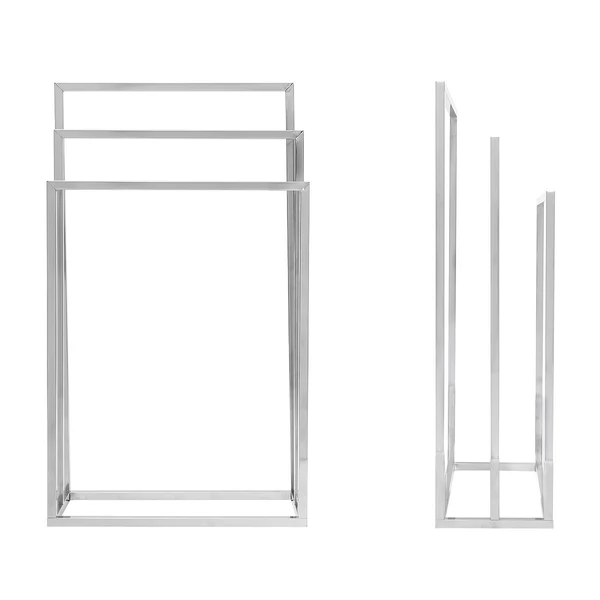 Carol rozsdamentes acél törölközőtartó szemből és oldalnézetből magasfényű felülettel