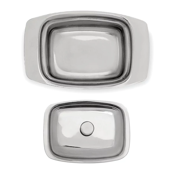 Rozsdamentes acél vajtartó és fedele felülnézetből