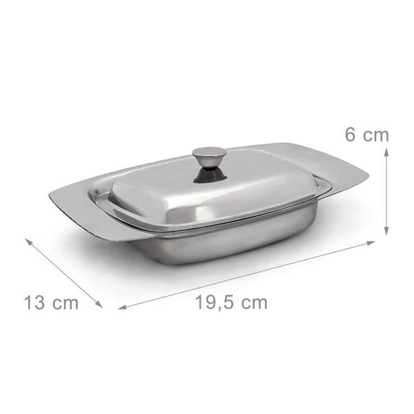 Rozsdamentes acél vajtartó tetővel méretezett katalógusképen