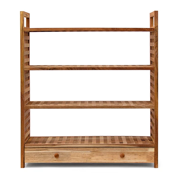 Lion diófa négy emeletes cipőtartó állvány szemből üresen