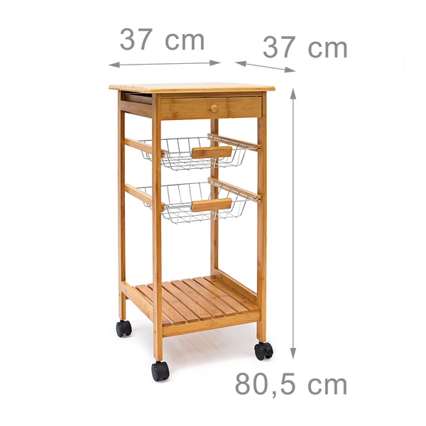 Kisméretű James S zsúrkocsi üresen méretekkel