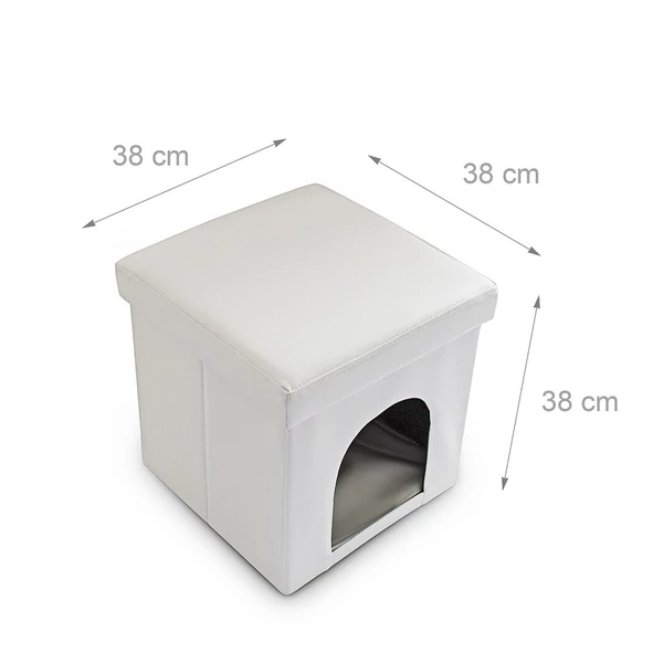 Kisállat puff és ülőke fehér színen műbőr borítással külső méretekkel