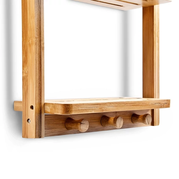 Kaya bambusz zuhanypolc törölközőszárító kampói közelről