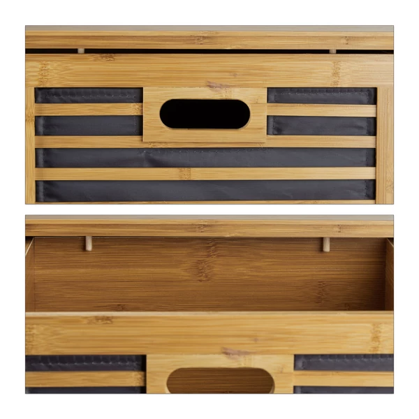 Akino bambusz fürdőszobai szekrény frontrésze a fiókok belsejében lévő fekete betéttel