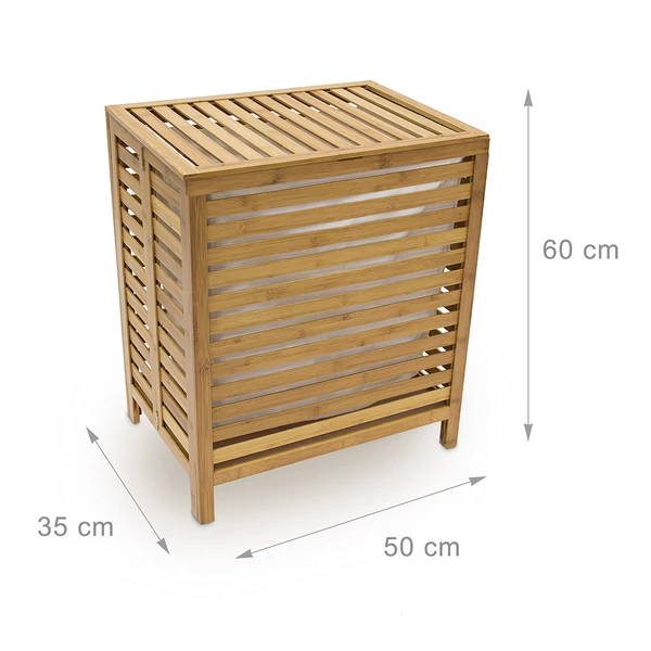 bambuszból készült szabadonálló lamellás jól szellőző szennyestartó lezárt fedéllel külső méretekkel