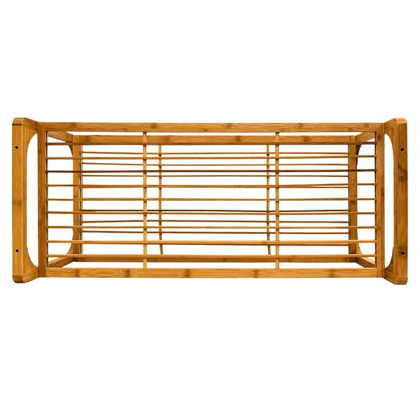 helytakarékos bejárati ajtó mellé tehető cipőtároló polc bambusz kialakítással