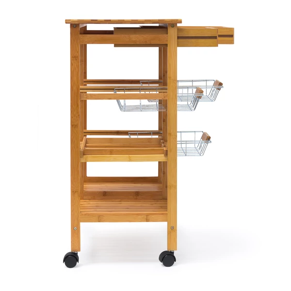 James XXL méretű zsúrkocsi és tálalókocsi kihúzott fiókokkal és kosarakkal oldalnézetből