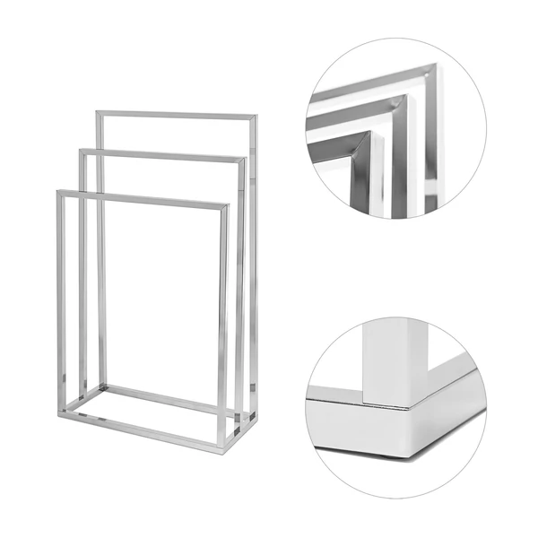 Carol magasfényű acélból készült krómozott felületű törölközőtartó állvány összeszerelve használatra készen