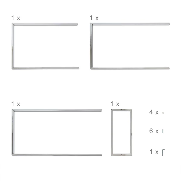 Carol törölközőtartó állvány főelemekre szétszerelve darabszámokkal megjelölve