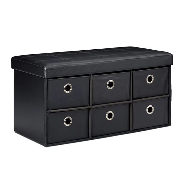 Nadja 6 rekeszes kihúzható fakkokkal szerelt összecsukható ülőke és puff fekete színben