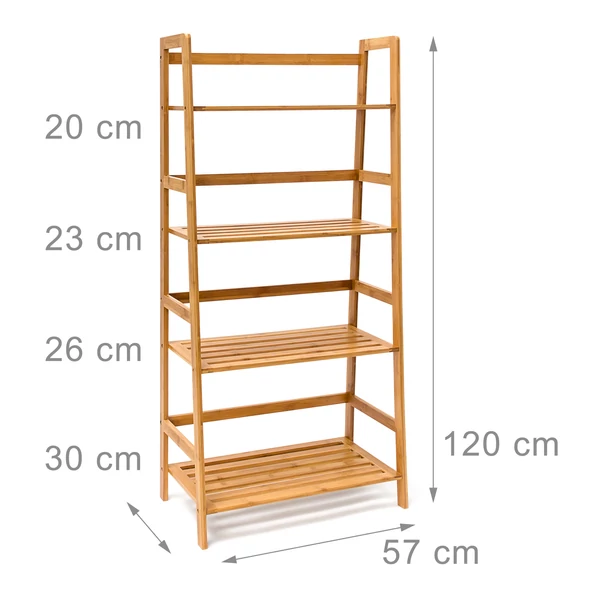 Natúr színű bambusz könyvespolc méretekkel