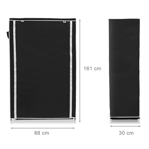 Fekete színű kilenc szintes cipőtartó állvány zipzáras huzattal méretekkel