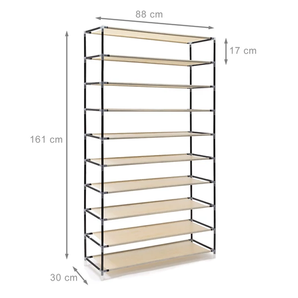 9 emelet cipőtartó állvány krém színben acél csövekből variálható kivitelben méretekkel
