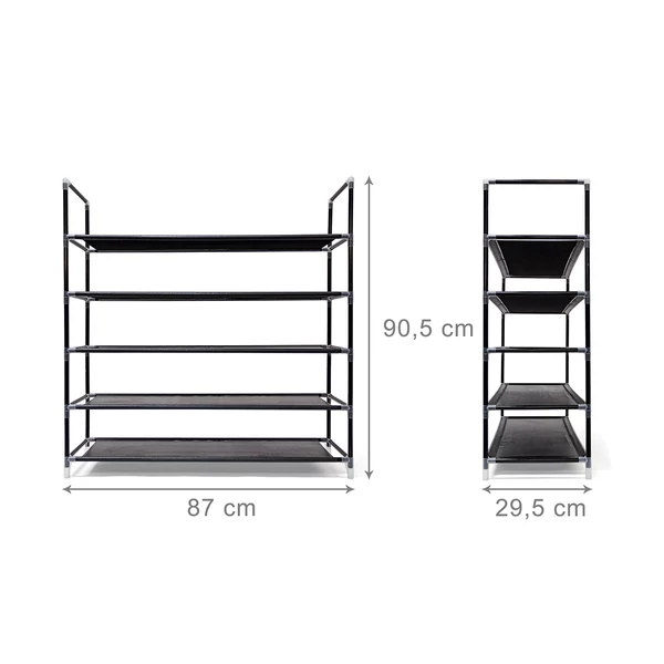 Akár több darabból is összeállítható variálható cipőtartó állvány fekete színben üresen külső méretekkel