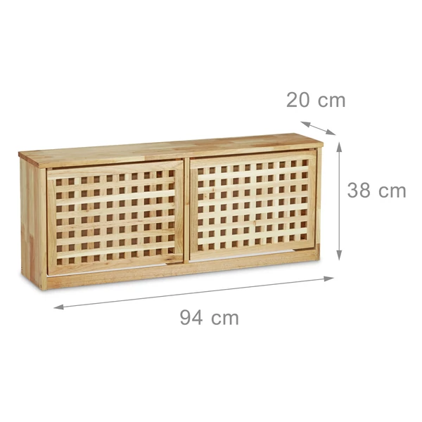 alacsony és széles diófa cipősszekrény billenthető ajtókkal és külső méretekkel