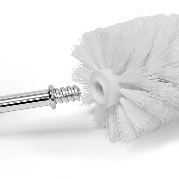 Egy mozdulattal cserélhető wc kefe pótfej külső menetes nyéllel és belső menetes wc kefe pótfejjel