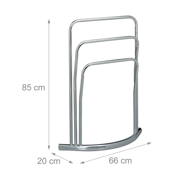 Curvy törölközőtartó állvány három darab törölközőszárító rúddal szabadonálló kivitelben külső méretekkel