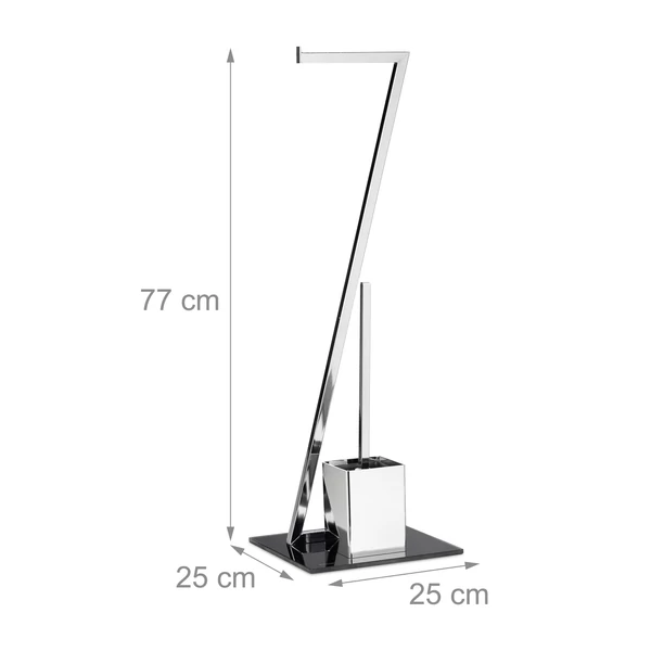 Glass Wc papír és kefe tartó állvány üveg talppal méretekkel ellátott fotója