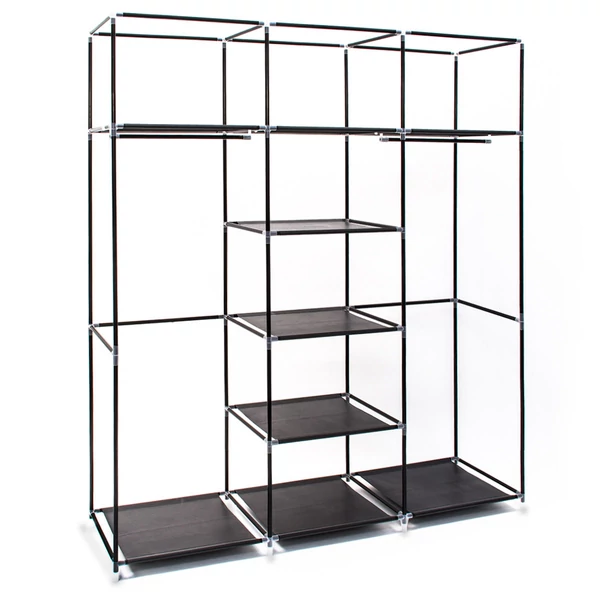 fekete acélvázas xxl mobil gardróbszekrény és összecsukható ruhásszekrény üresen