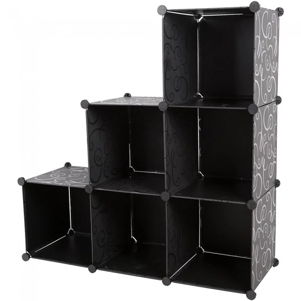 LACY Gardróbszekrény, 6 tároló rekesszel Fekete