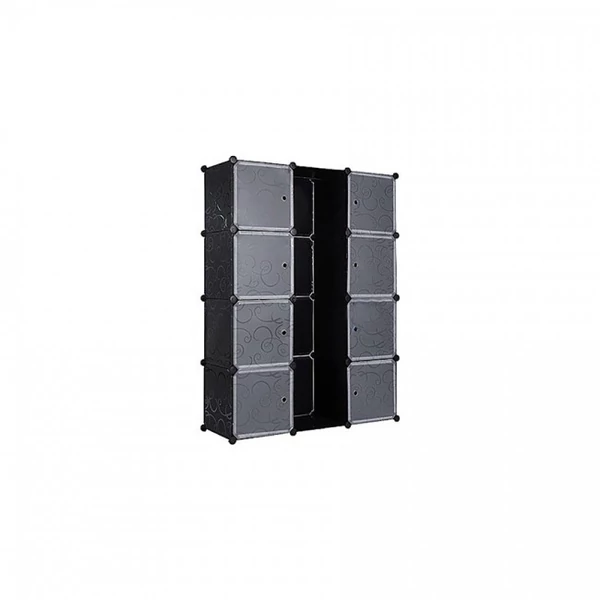 LACY Gardróbszekrény, 9 tároló rekesszel Fekete