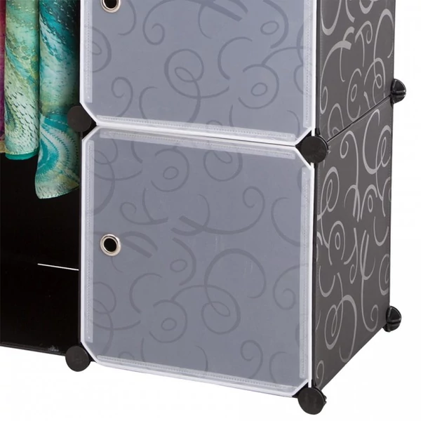 LACY Gardróbszekrény, 9 tároló rekesszel Fekete