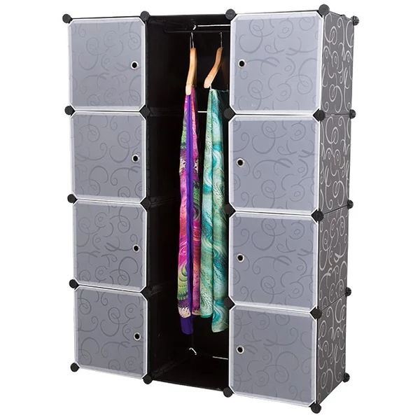 LACY Gardróbszekrény, 9 tároló rekesszel Fekete