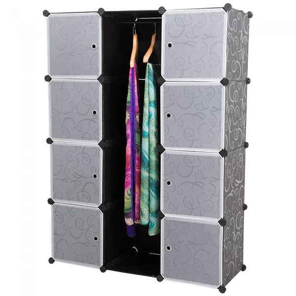 LACY Gardróbszekrény, 9 tároló rekesszel Fekete