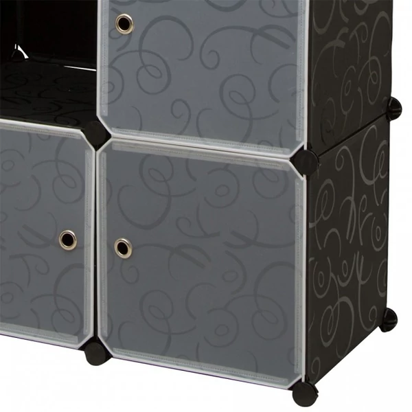 LACY Gardróbszekrény, 14 tároló rekesszel Fekete