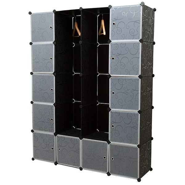 LACY Gardróbszekrény, 14 tároló rekesszel Fekete