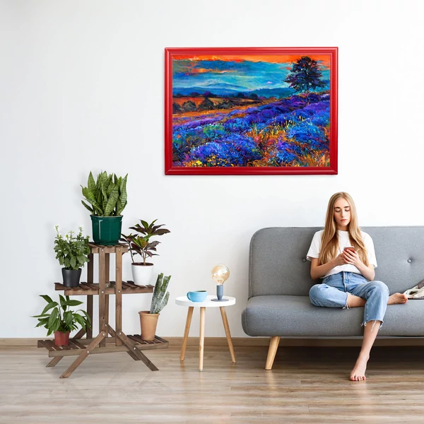 Göran sötétbarna színű fenyőfa virágtartó állvány a nappaliban különféle cserepes növényekkel