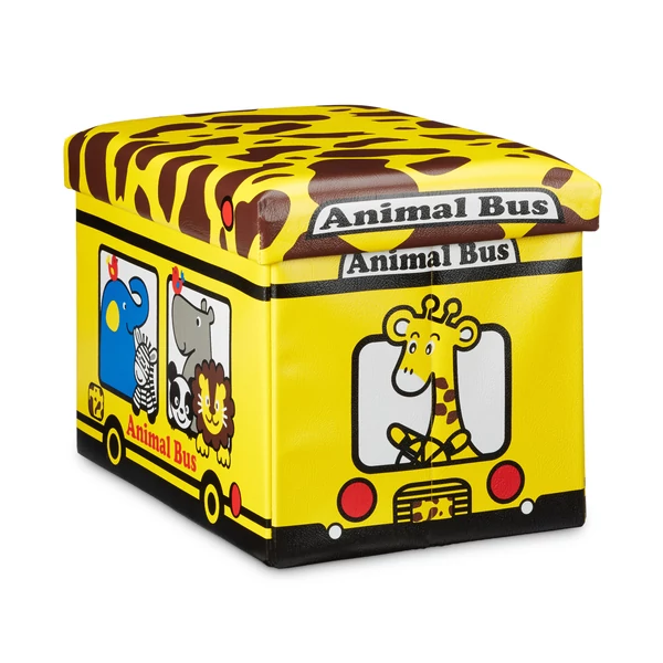 afrikai állatmintás gyerek puff és ülőke sárga színben belső tárolóval