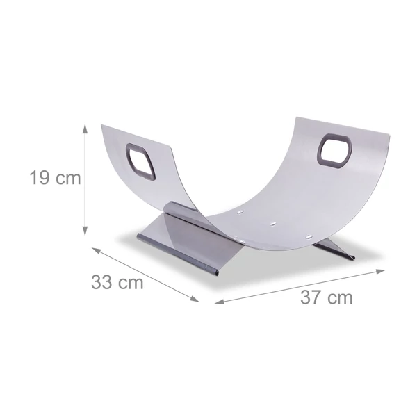 Rozsdamentes acélból készült aprított és hasított tüzifa tárolására alkalmas állvány üresen méretekkel