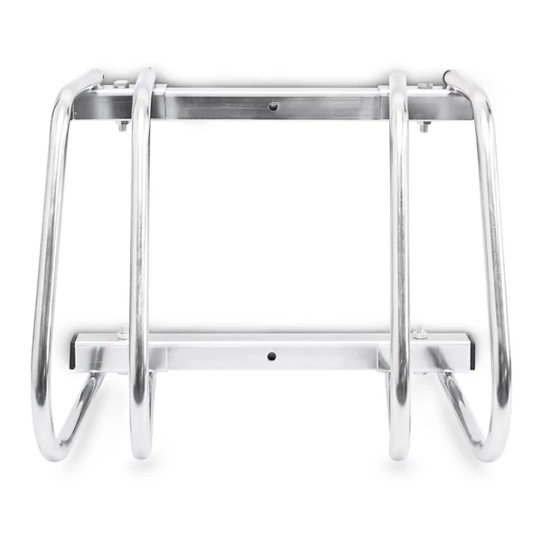 2 férőhelyes kerékpártároló szemből fényképezve fehér háttéren