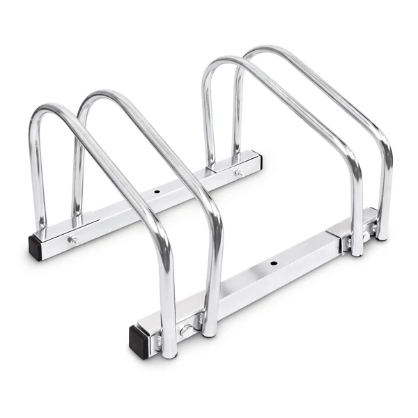 2 férőhelyes kerékpártároló és bicikliparkoló fehér háttéren krómozott acélból