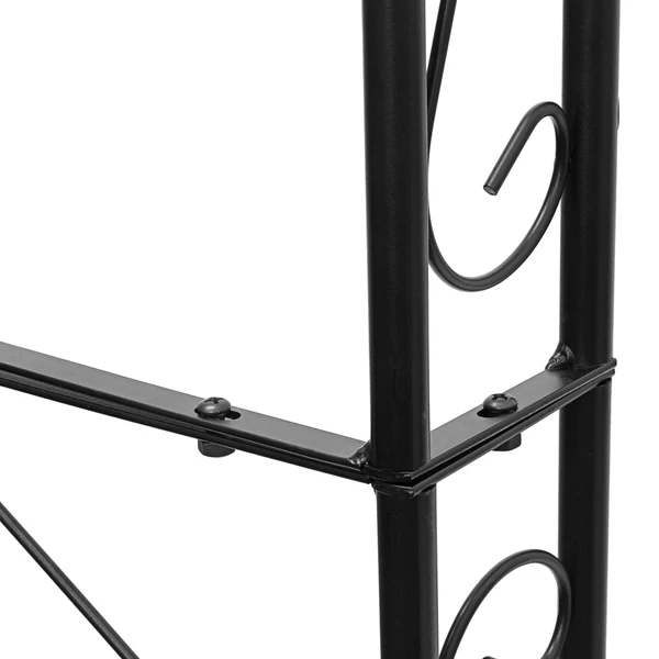 Porszórt acélból készült rózsafuttató keret és növényfuttató pergola jobb oldalának közepe a kovácsoltvas stílusú díszítőelemekkel